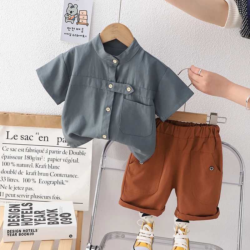 Clothing Sets Children Boys Fashion Suits Summer Baby Boy Clothes Solid Cotton Shirt Short 2Pcs/sets Kids Casual Clothing Outfits 0-5 Years