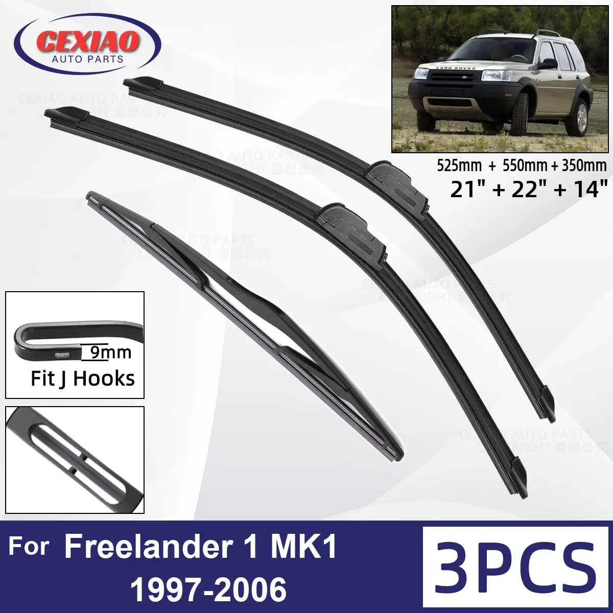 For LAND ROVER Freelander 1 MK1 1997-2006 Car Front Rear Wiper Blades Soft Rubber Windscreen Wipers Auto Windshield 21"+22"+14"