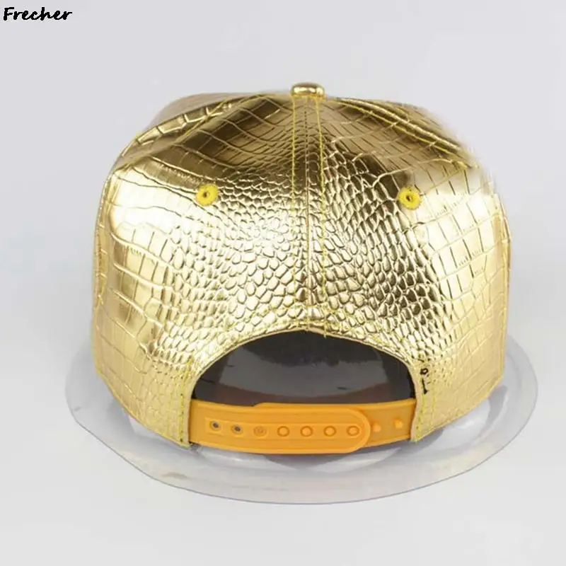 Leather Hip Hop Bright Hats Women Men Rock Baseball Cap Spring Winter Sun Hat Crocodile Pattern Trucker Hat Gold Snapback Gorras smile