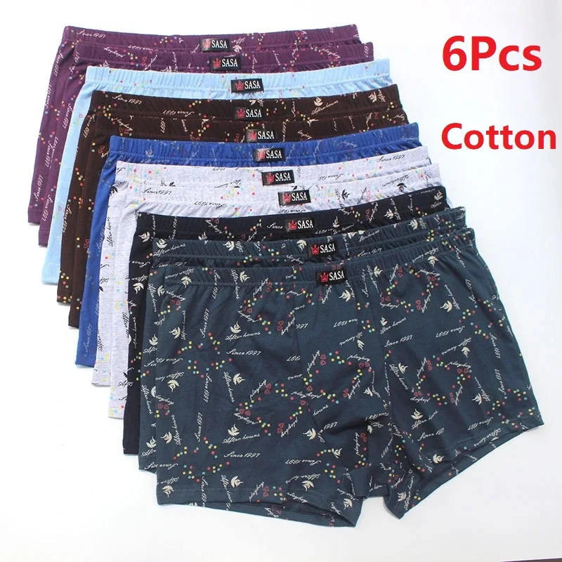 6PcsLot MenS Underwear Boxer Shorts Cotton Plus Size Loose Breathable MidWaist Print Sexy MiddleAged 240320