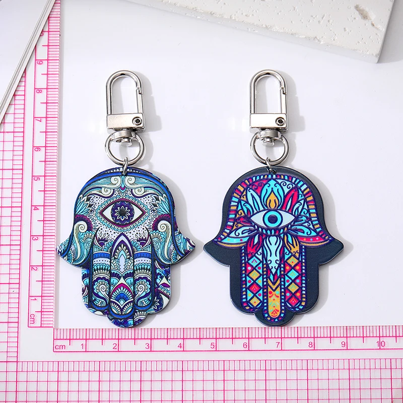 Eye Star Flower Evil Hamsa Hand Keychains Keyring New Acrylic Retro Ethnic Fatima Hand Blue ddmysmile Eye Bag Car Box Accessories Smile