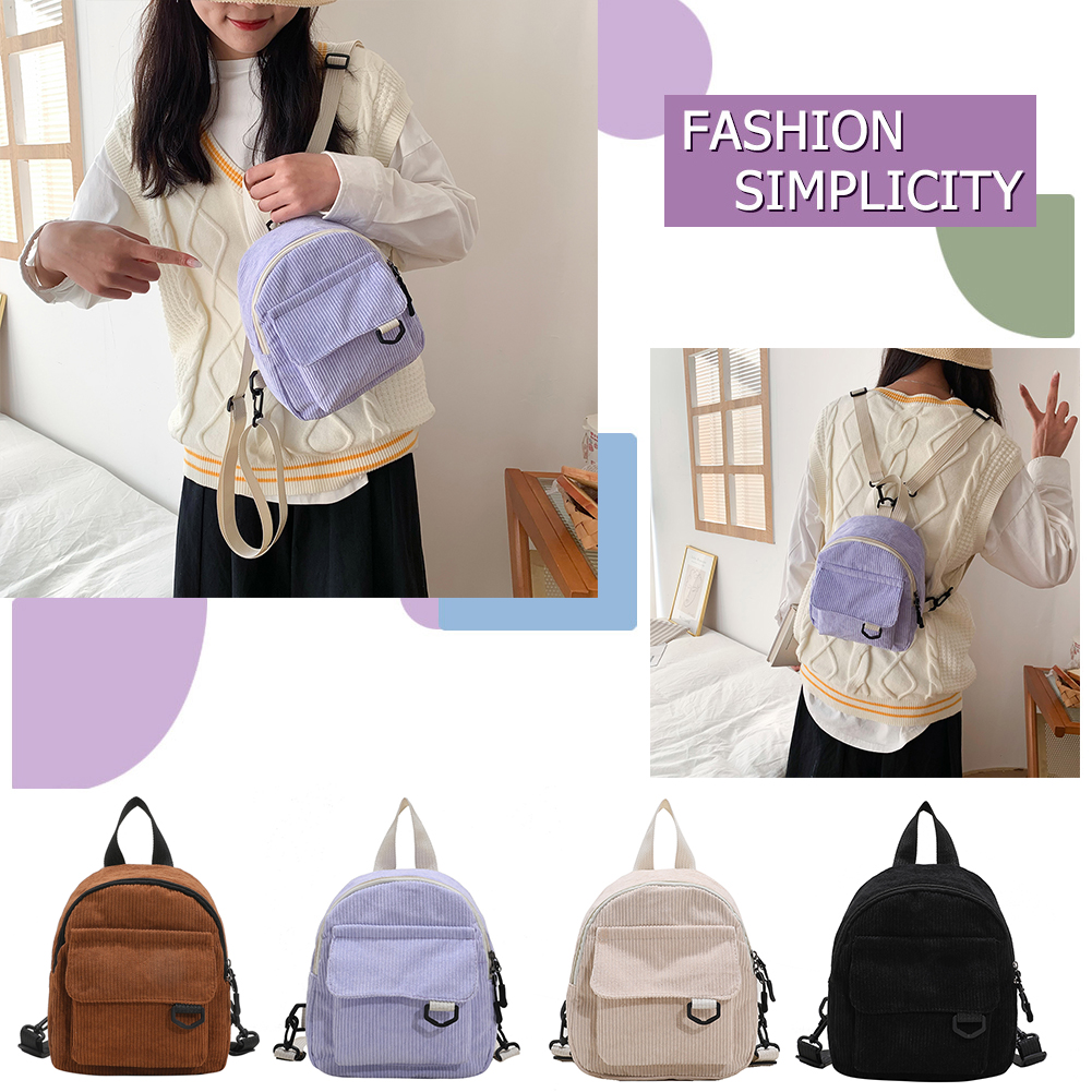 Rucksack Style Women Preppy Multi Pocket Shoulder Bag Solid Ddmysmile Color Corduroy Backpacks Girl Schoolbag ddmysmile Streetwear Smile