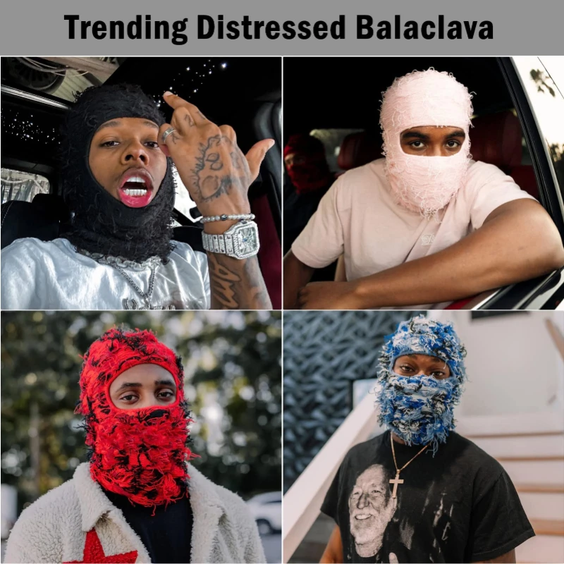 Fleece Fuzzy Balaclava Distressed Knitted Caps Full Face Ski Mask Men Camouflage Balaclava Ski Balaclava Beanies Men Hat Outdoor