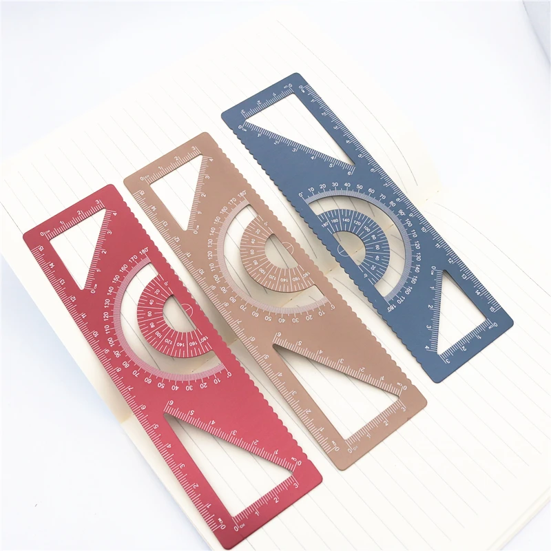 4-in-1 Multi straight functional ruler Aluminum alloy material Draw a triangle Wave lines Protractor smile