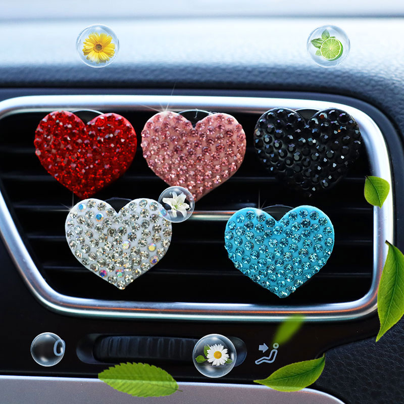 Creative Rhinestone Car Air Outlet Clip Heart shaped Conditioning Perfume Clips Auto Interior Accessories 5