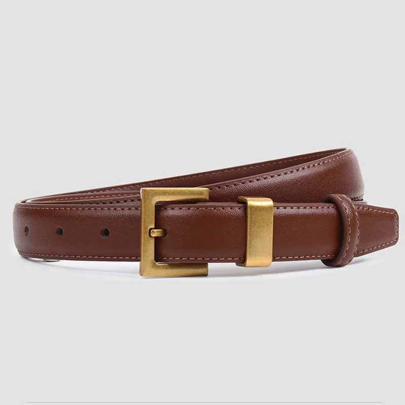 Fashionable leather square gold buckle strap high-end minimalist jeans clothing accessories luxury designer badge strap X2411091