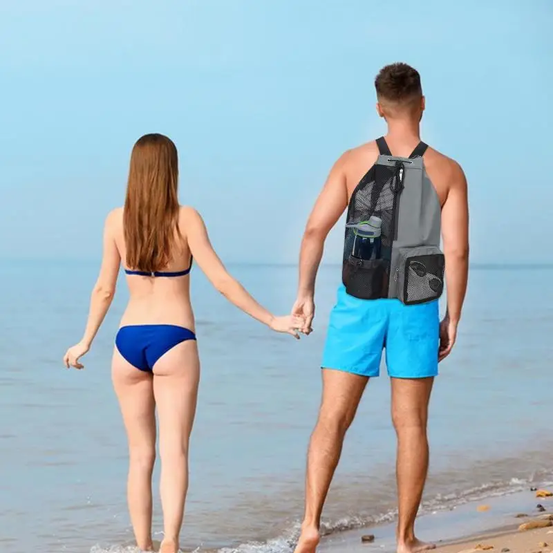 Mesh Waterproof Drawstring Backpack Sports Gym Bag Training Gymsack With Zipper Pocket And Water Bottle Mesh ddmysmile Pockets Sports Gym Smile