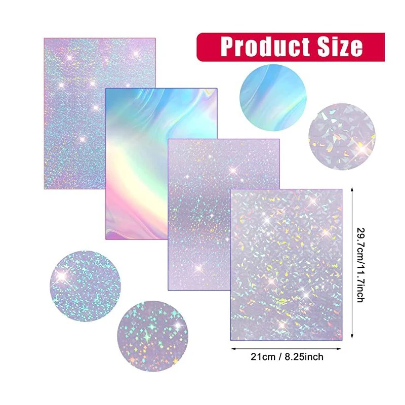 Paper A4 Vinyl Holographic Sticker Printable Label Self Adhesive Paper Sticker Waterproof Laser Color for Inkjet Print 50 Sheets smile