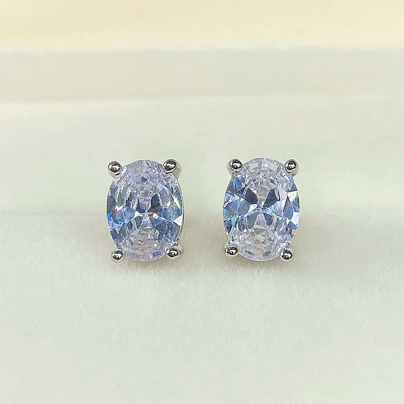 Huitan Simple Stud Earrings with Oval CZ for Girls Daily Wear Ear Accessories Teens Low-key Women's Earrings Statement Jewelry