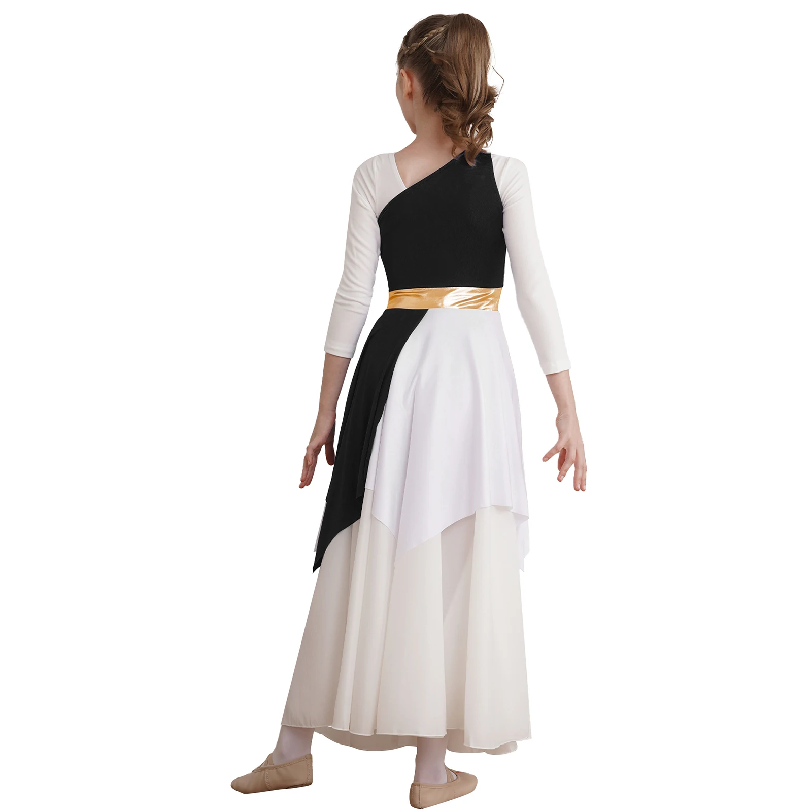 Girls Ballet Kids Gymnastics Lyrical Praise Dance Costumes Single Shoulder Praise Asymmetrical Tunic Liturgical Worship Dresses smile