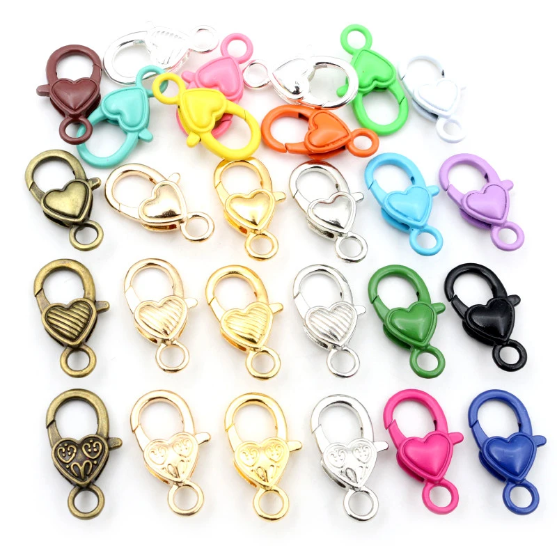 10pcs 26x19mm Gold 2025 Sier Plated Colorful Heart Jewelry Findings,Lobster Clasp Hooks for Necklace Bracelet Chain new DIY Making