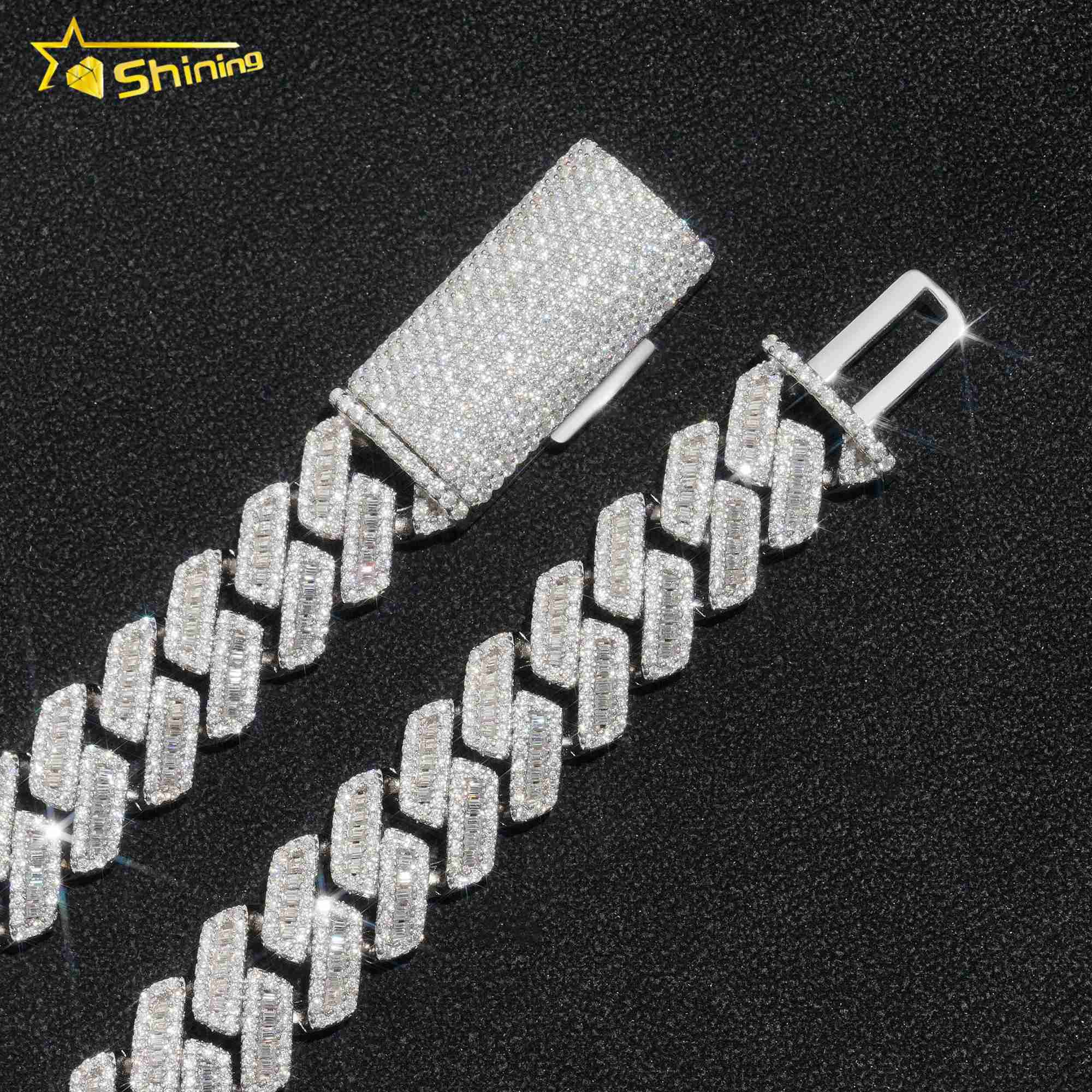 Pass Tester Sterg Sier Iced Out 12MM Baguette Miami Hip Hop Moissanite Dia Cuban k Chain