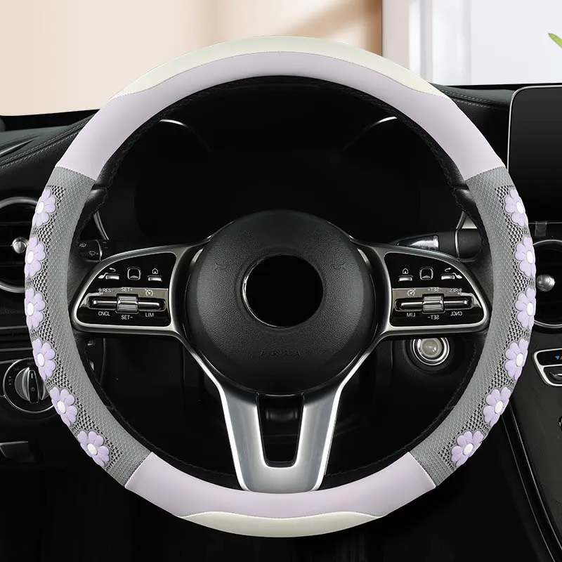 Material Napa Brightly Leather Colored Car Steering Wheel Cover Universal Auto ddmysmile Parts Non-Slip Wear-Resistant 38Cm Smile