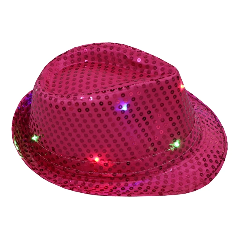 LED Luminous Creative Flashing Jazz Hat Glitter Sequins Cowboy Caps Performance Costume Shiny Hats ddmysmile Dance Show Party With Light Smile
