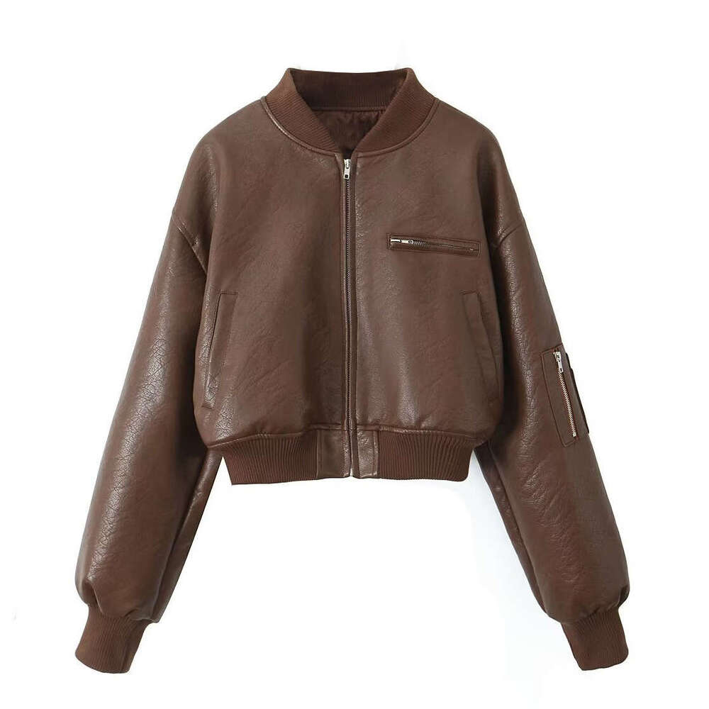 shanshi leather jacket women American Zipper Jacket for Women 2024 Winter New Collection with Cotton Warmth, Loose Long Sleeve PU Leather Coat, Trendy