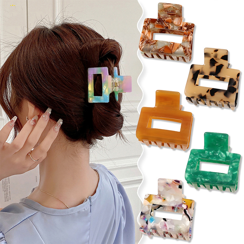 Korean Style Square Hair Claws Tortoiseshell Marble Print Small Hair Clip Ponytail Shark Clip Vintage Barrette Hair Accessories