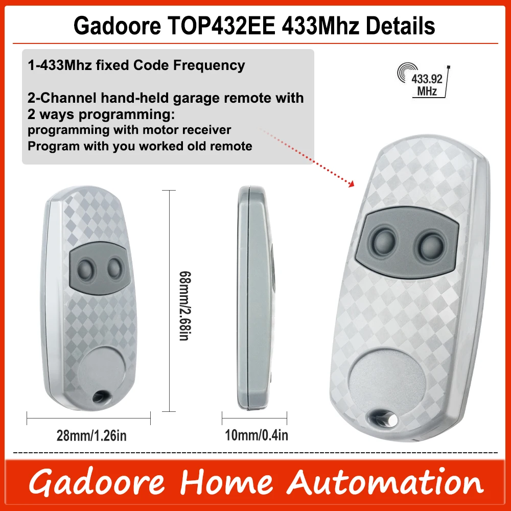 TOP432 EE Gadoore 433Mhz Garage Door Remote TOP432EE Compatible with 433Mhz frequency Top432EE Top432EV Top432NA 432M 432S 432 G smile