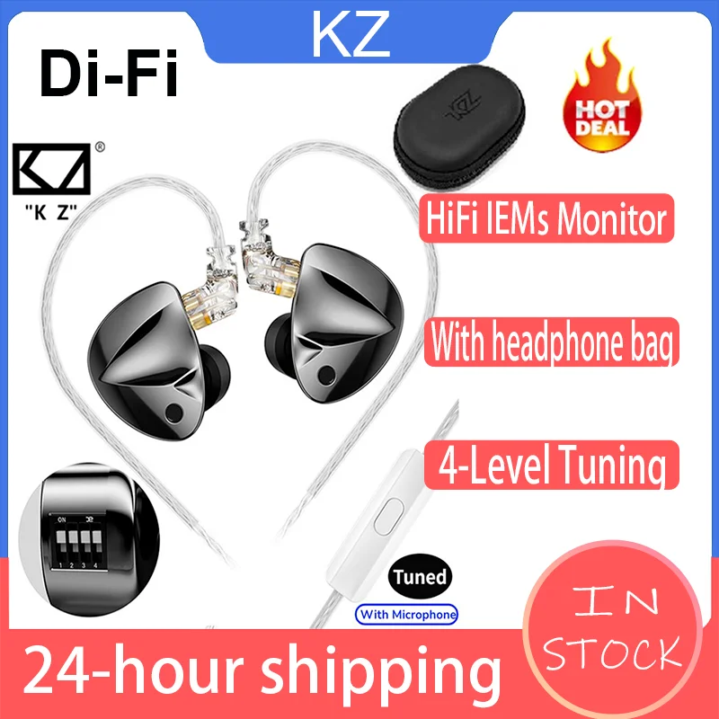 Iems KZ D-Fi Hifi In Ear Wired Monitor ddmysmile Earphones 4-Level Tuning Switches Live Earplug Music Circuit 3.5Mm Plug Design Headset Smile