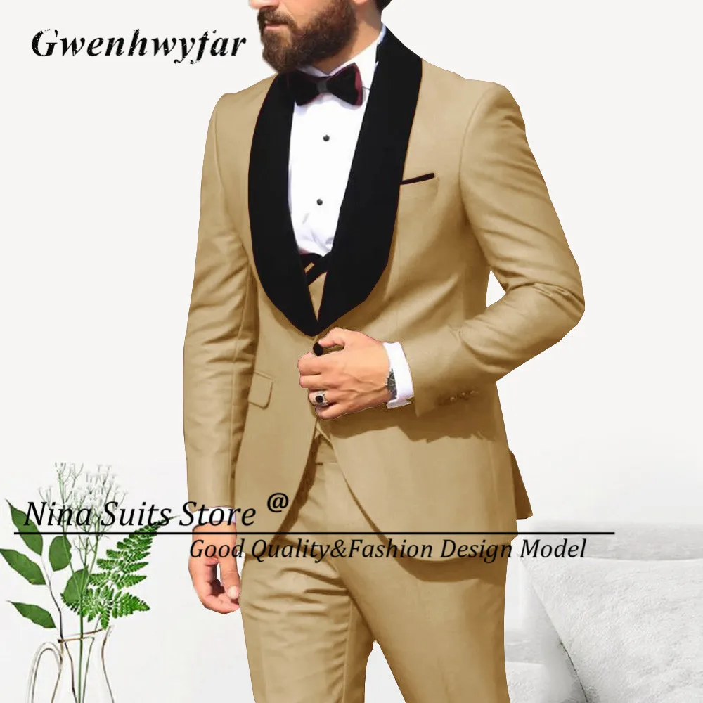 Simple&Classic Men Gwenhwyfar Design Suitsfog Grey Blazer Black Sude Lapel Slim Fit Costume ddmysmile Homme Wedding Party Groom Tuxedo Smile