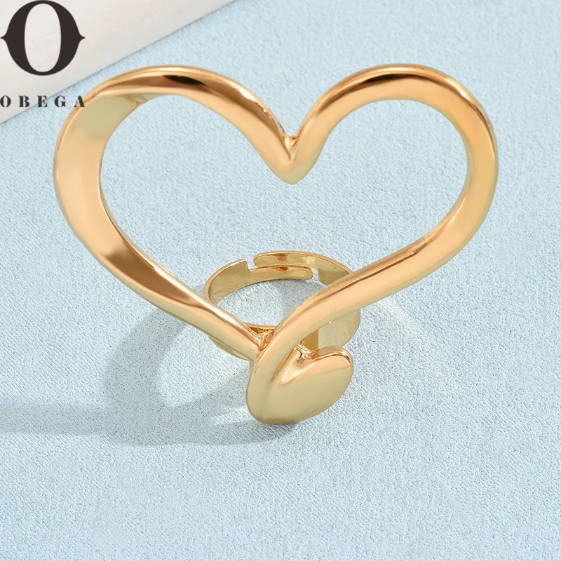 Color Obega Heart Gold Shape Open Rings For Women Forever Love Adjustable Cute Girls ddmysmile Ring Party Jewelry Gift Smile