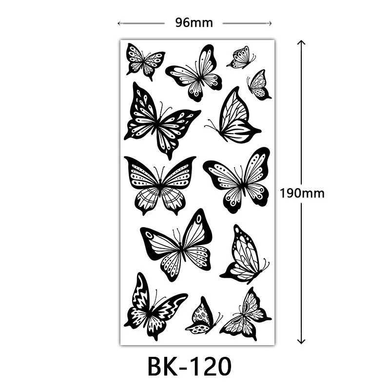 Black Large Flower Fake Tattoo Sticker Female Rose Peony Temporary DIY Water Transfer Tattoo Girl Hands Back Body Art W250410