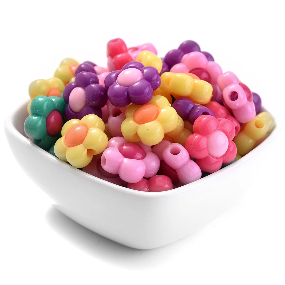 Cute 20pcs 16mm Multicolor Flower Beads Acrylic Spacer Beads For Jewelry Making Supplies DIY Earring Bracelet Keychain smile