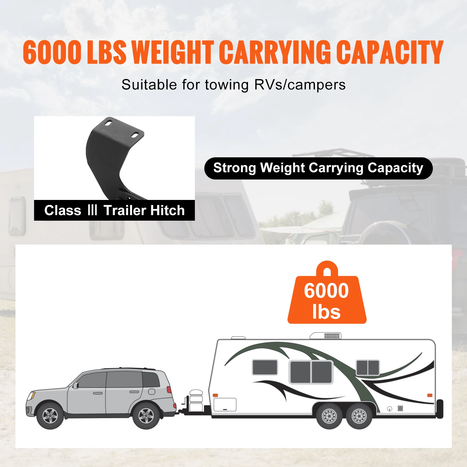 VEVOR Class 3 Trailer Hitch Compatible with Steel Tube Frame Multi-Fit to Receive Ball Mount Cargo Carrier Bike Rack Tow Hook