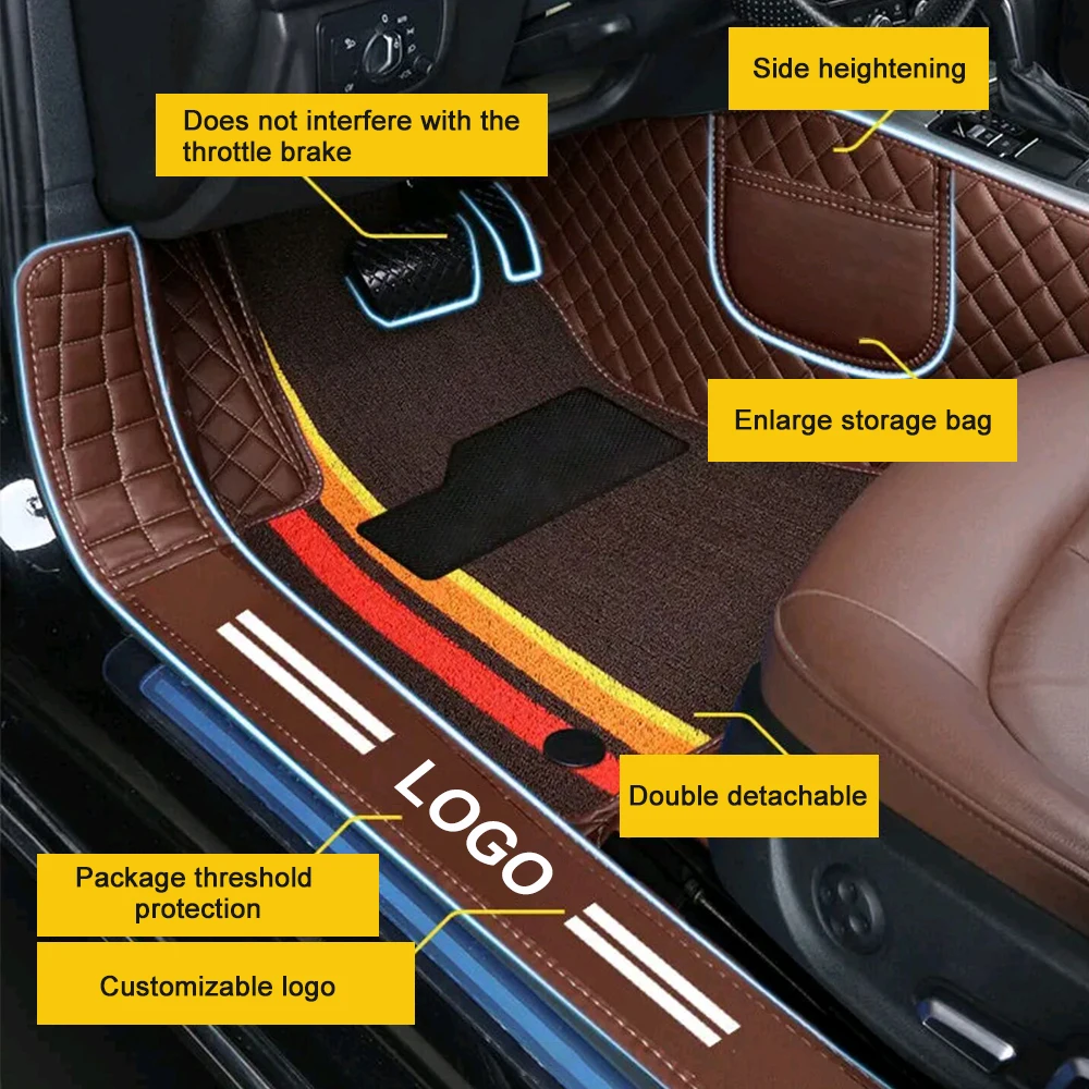 Double Car Floor Mats Beige For Genesis G80 G90 G70 GV80 GV90 GV70 Leather Chenille Mats Car Interior Accessories Carpet smile