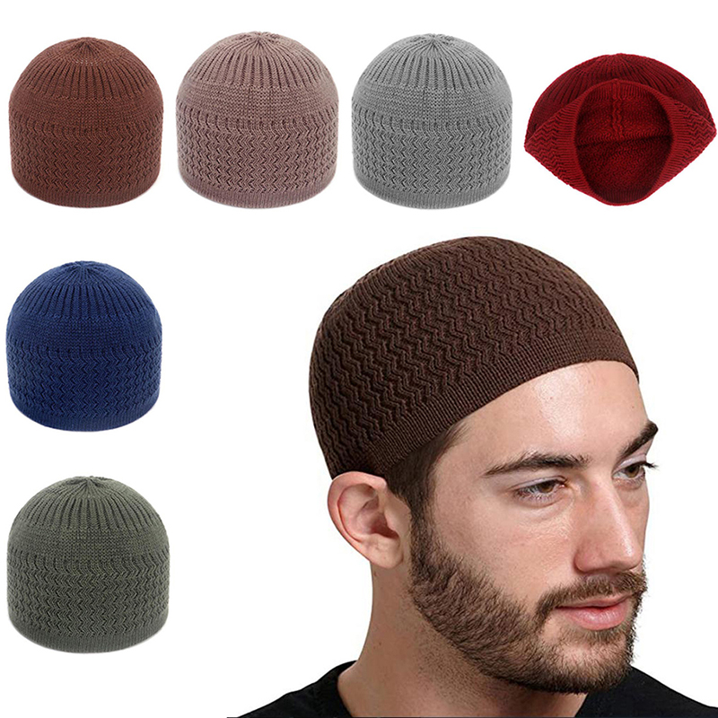 Casual Knitted Muslim Men Prayer Hats Winter Warm Beanies Cap Islamic Ramadan f1acf 5 18c32