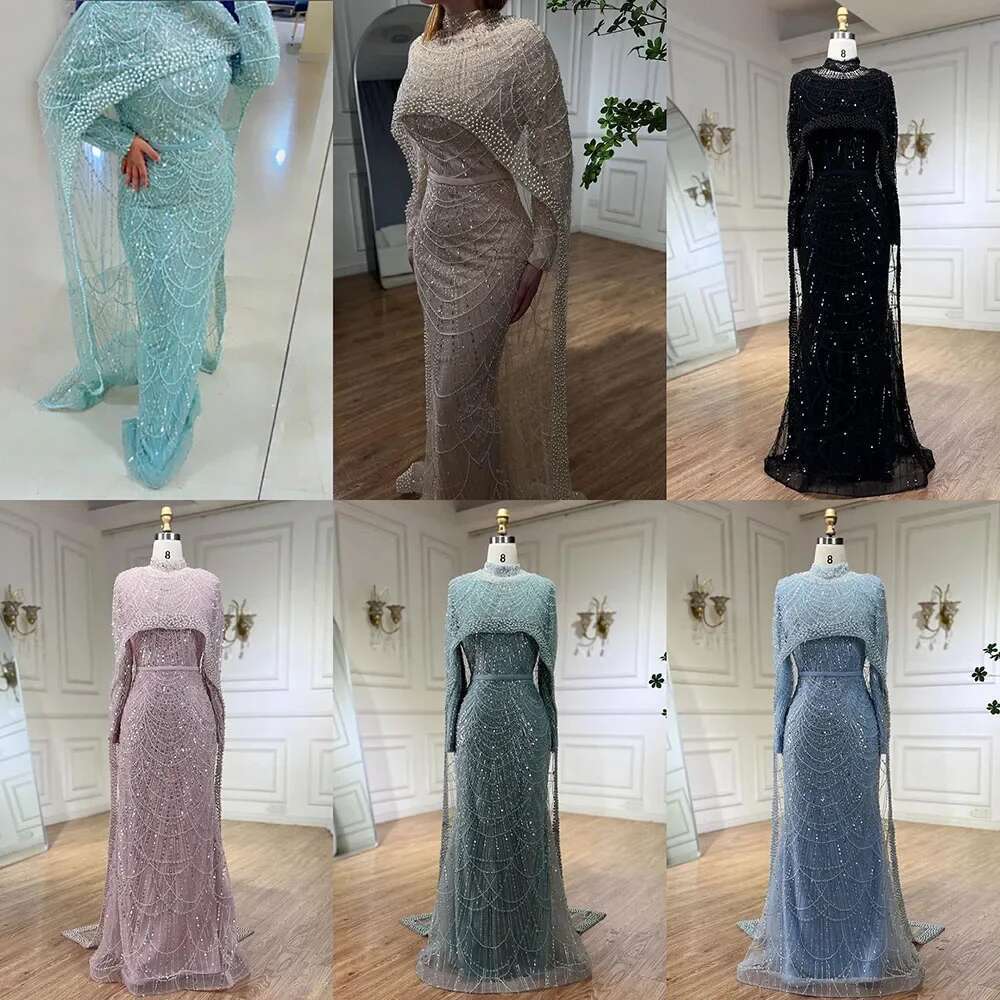 Mermaid Arabia Nude Long Cape Evening Dresses Gowns For Formal Ocn LA Customized mal