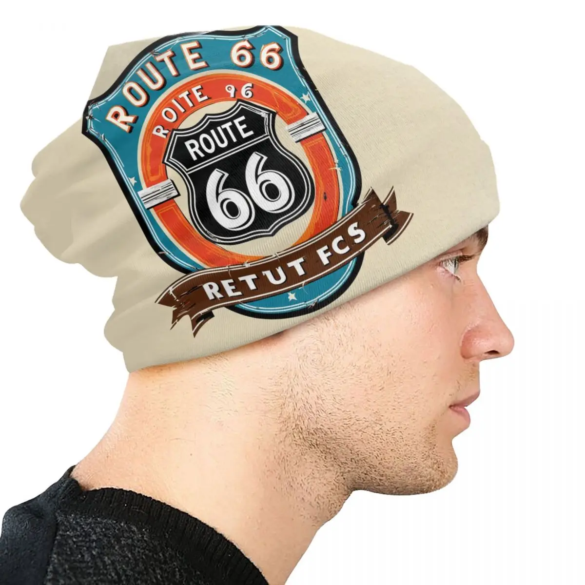 Ride The Route 66 Bonnet Hat Knitting Hats Men Women Cool Unisex Biker Motorcycle Cruise America Highway Winter Warm Beanies Cap