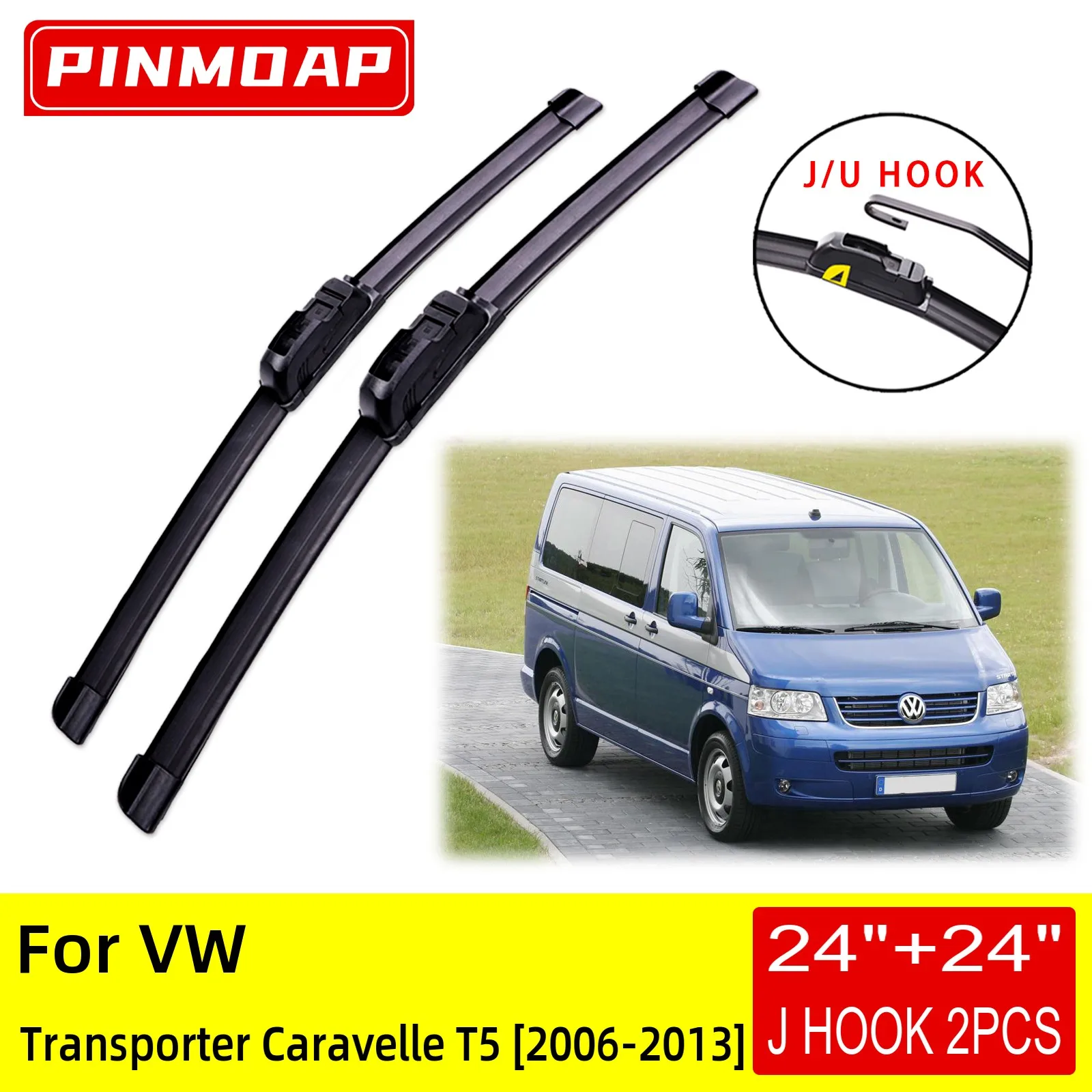 For VW Transporter Caravelle T5 2006 2007 2008 2009 2010 2011 2012 Front Wiper Blades Brushes Cutter Accessories U J Hook
