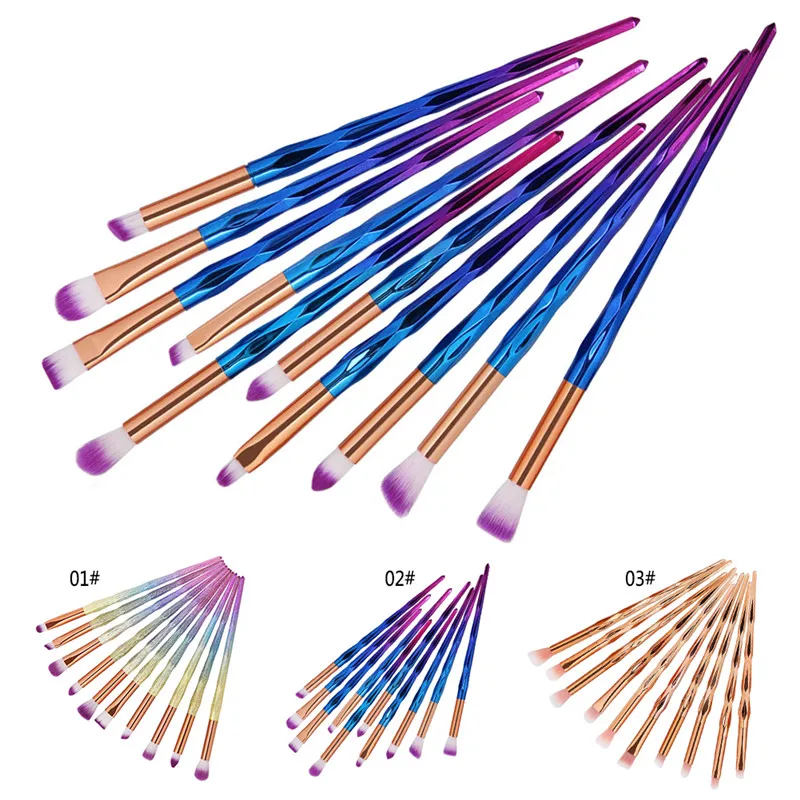 Eye Makeup Professional 10pcs/Set Brushes Set Rainbow EyeShadow Eyebrow Line Concealer Power Cosmetic Beauty Brush Tool Kit smile