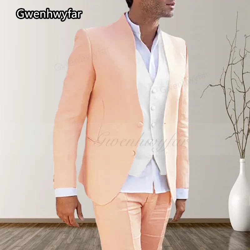 New Autumn Gwenhwyfar 2023 Pink Men's Suit Casual Fit Wedding Groom Groomsmen Suit Suitable For Banquet Party Tuxedo Costume smile