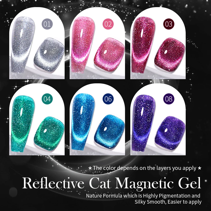 BORN PRETTY 10ml Reflective Glitter Gel Nail Polish Sparkling Shining Cat Magnetic Gel Snowlight Effect Soak Off UV Varnish