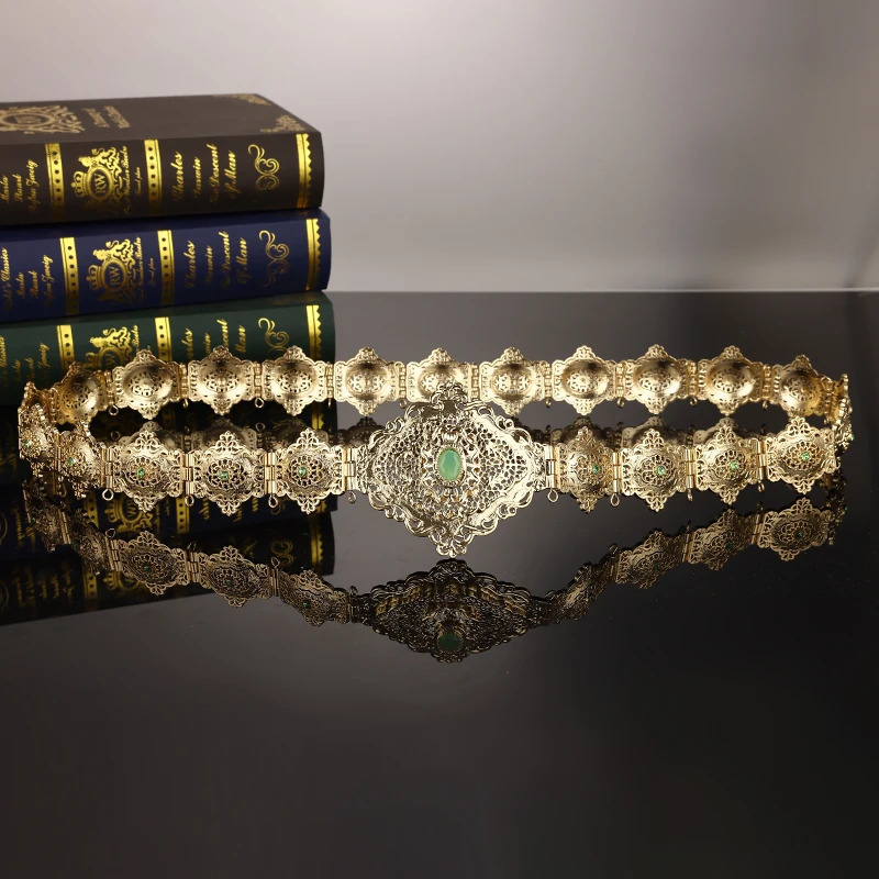 Golden Algerian Womens Belt Moroccan Abaya Bridal Jewelry Traditional Arabic Waist Chain Gift 241108