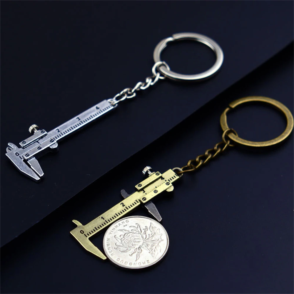 Metal Ruler Mini Portable Vernier Caliper Ruler Key Chain Movable Vernier Caliper Ruler Model Keychain Creative Gift smile