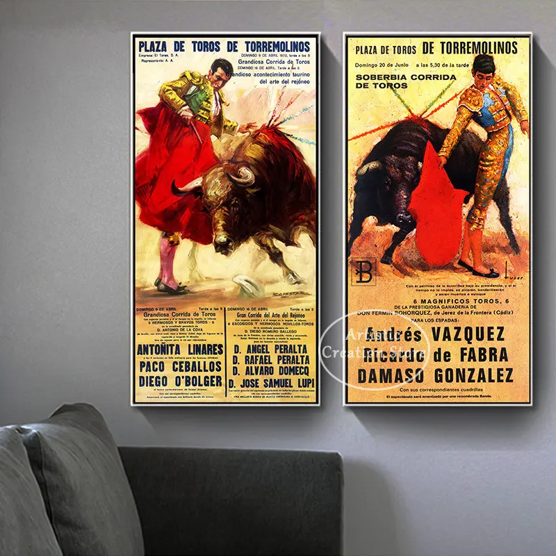 Puerto Vintage Spanish Bullfighting Banus Plaza Madrid Bullfighting Arena Canvas Wall Print Pictures Room Home Decor smile