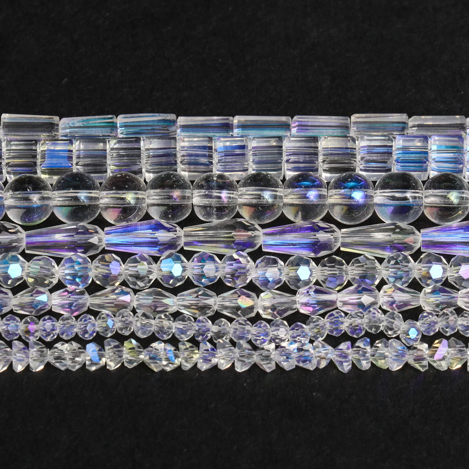 High Quality AB Clear Crystal Bead Faceted Round Cuboid Waterdrop Shape Loose Beads for Jewelry Making Bracelet Accessories 15'' 15'�