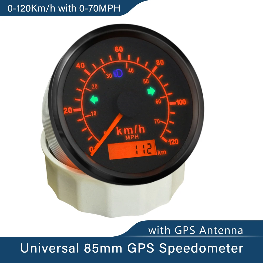 Universal Waterproof 85mm 70MPH 120km/h GPS Speedometer Adjustable Odometer With GPS Antenna With Red/Yellow Backlight for Car