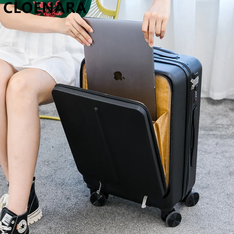 20"24"Inch New COLENARA Lage ddmysmile Men And Women Trolley Case Front Open Cover Large Capacity With Laptop Bag Rolling Suitcase Smile