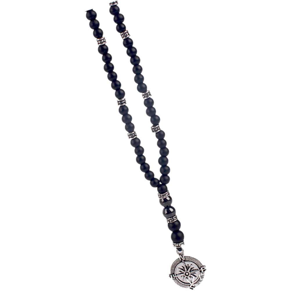 Halloween Compass Necklace Man for Men Mens Beaded Necklaces Frosted Stone Pendant