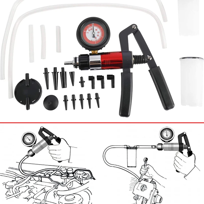 23pcs Hand Held Vacuum Pump Tester Set Vacuum Gauge and Brake Bleeder Kit for Automotive Auto Diagnostic-tool