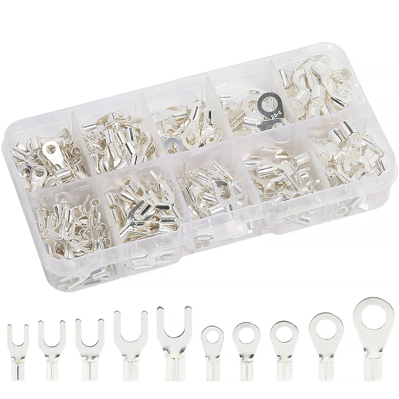 200/560PCS new Ring 2025 Spade Crimp Terminals Non-insulated Lugs Ferrules Type Electrical Wire Connector Cable Shoes M3 M4 M5 Box set