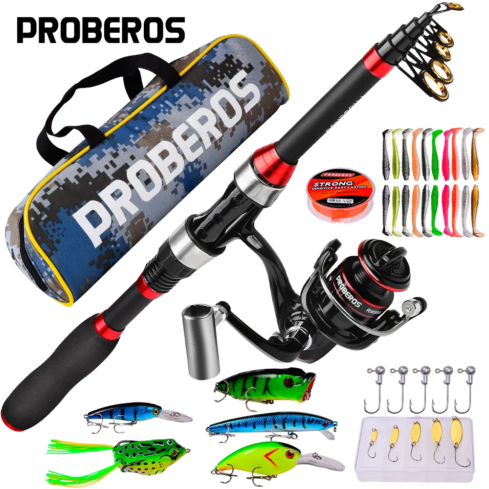 1.8m Telescopic Casting PROBEROS Fishing Combo Portable Ultralight Rod and 4.8:1 Gear Ratio Fishing Reel Lures Hooks Line Kit smile