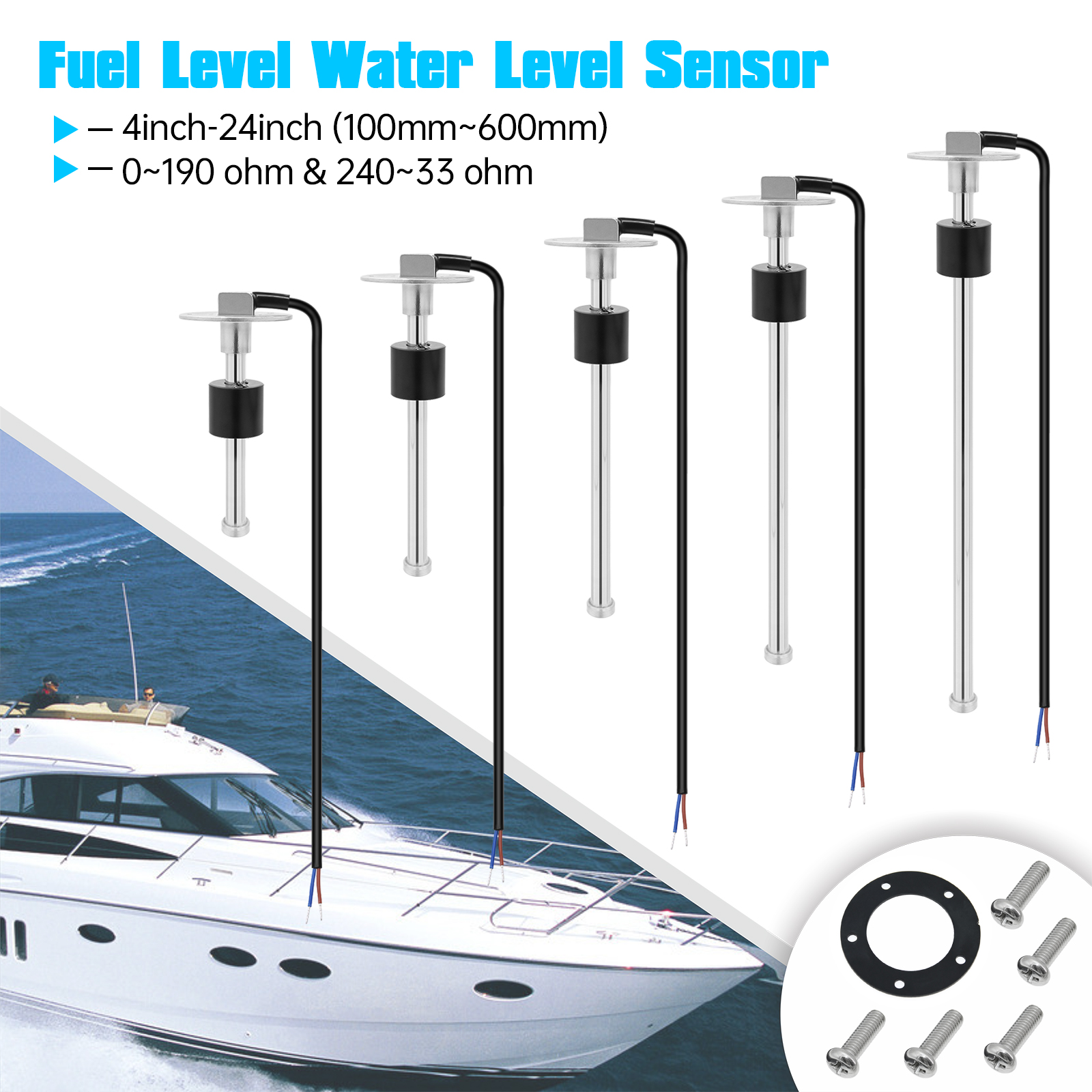 A 0-190ohm Fuel Level Gauge with Sensors Fuel Sender Unit For Car Boat 12V/24V Fuel Level Sensor 100mm 125mm 150mm 225mm 275mm