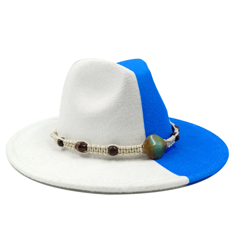ddmysmile Hat Patchwork Fedora Sombreros Accessories Jazz Hat Surface Belt Soft Fedora Hat Classic Men's And Women's Blue Jazz Sombreros Smi