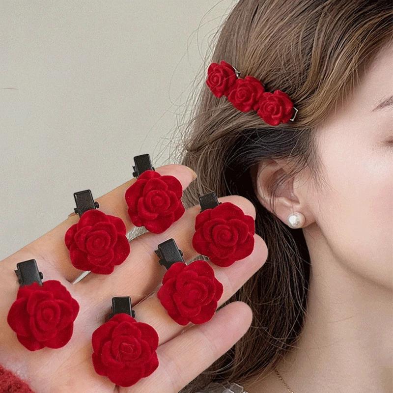 Hairpins Flower Red Rose Clip Rose Hair ddmysmile Clips Fringe Clip Retro Hairclip Hair Accessories For Women Girls Party Gift Smile