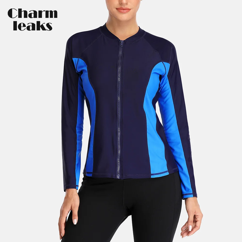 Sleeve Charmleaks Women Long Zipper Rashguard Swimsuit Surfing Top ddmysmile Rash Guard Zipper Upf50+ Running Shirt Biking Shirt Swimwear Smile +