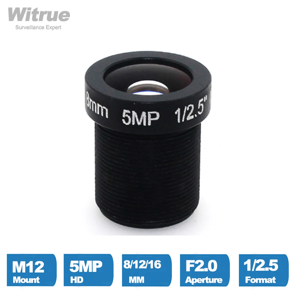 Camera Lens CCTV HD 5 Mega Pixel M12 Mount 8MM 12MM 16MM Optional 1/2.5" F2.0 For Surveillance Security IP Cam